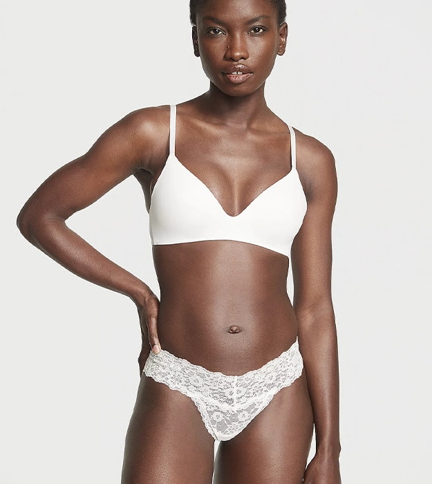 Victoria's Secret трусики-стринги кружевные белого цвета 11220020-353
